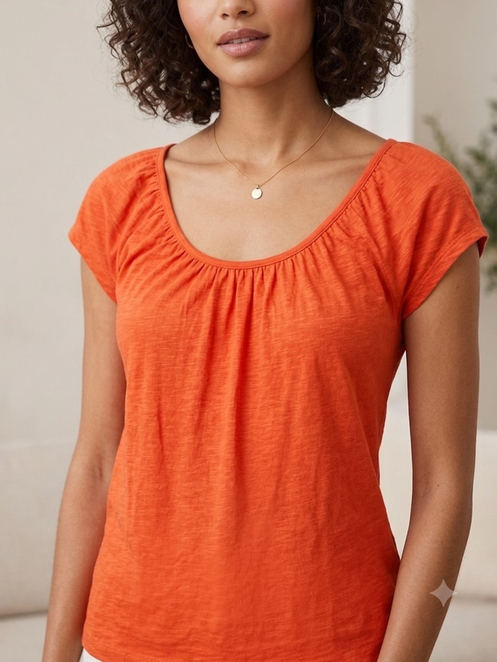 LOFT Orange Scoop-Neck Cap Sleeve Top